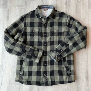TAILOR VINTAGE Green & Black Sherpa Lined Flannel Shirt Jacket Size Small